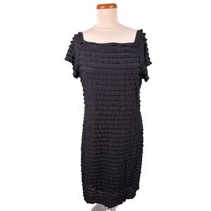 Frank Lyman Dress Women Size 14 Black Square Neck Tiered Ruffles Evening‎ Party